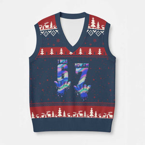 Funny I Was 6 Now I Am 7 V-Neck Knit Sweater Vest Iridescent Effect Printed Kids Birthday TS12 Navy Red Print Your Wear