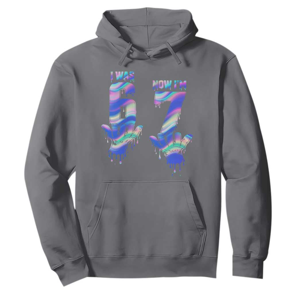 Funny I Was 6 Now I Am 7 Hoodie Iridescent Effect Printed Kids Birthday TS12 Charcoal Print Your Wear