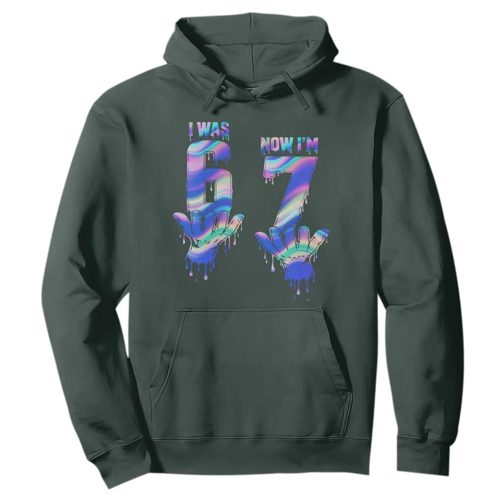 Funny I Was 6 Now I Am 7 Hoodie Iridescent Effect Printed Kids Birthday TS12 Dark Forest Green Print Your Wear