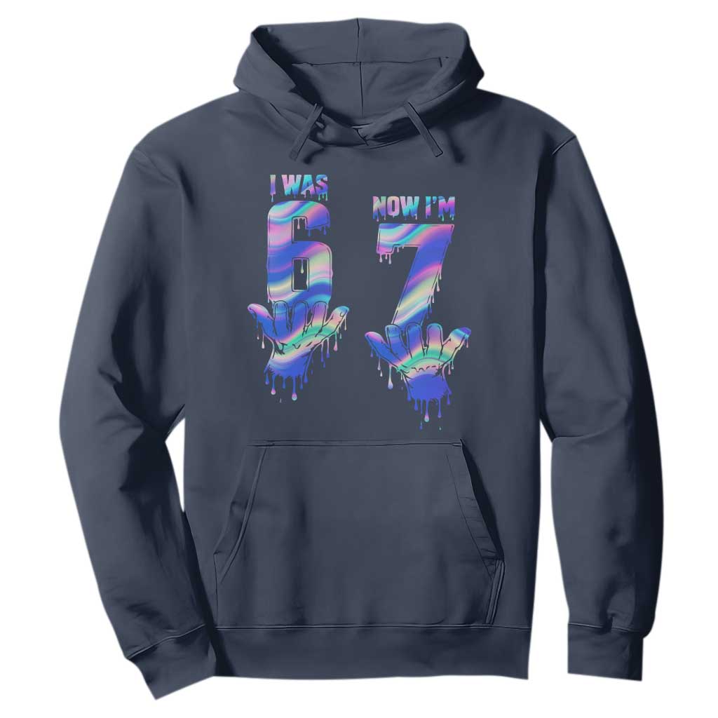 Funny I Was 6 Now I Am 7 Hoodie Iridescent Effect Printed Kids Birthday TS12 Navy Print Your Wear