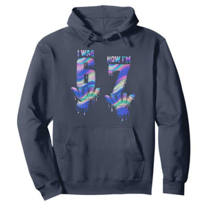 Funny I Was 6 Now I Am 7 Hoodie Iridescent Effect Printed Kids Birthday TS12 Navy Print Your Wear