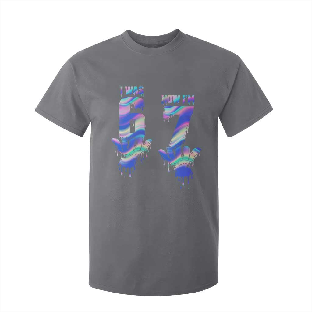 Funny I Was 6 Now I Am 7 T Shirt For Kid Iridescent Effect Printed Kids Birthday TS12 Charcoal Print Your Wear
