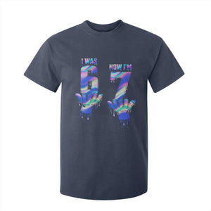 Funny I Was 6 Now I Am 7 T Shirt For Kid Iridescent Effect Printed Kids Birthday TS12 Navy Print Your Wear