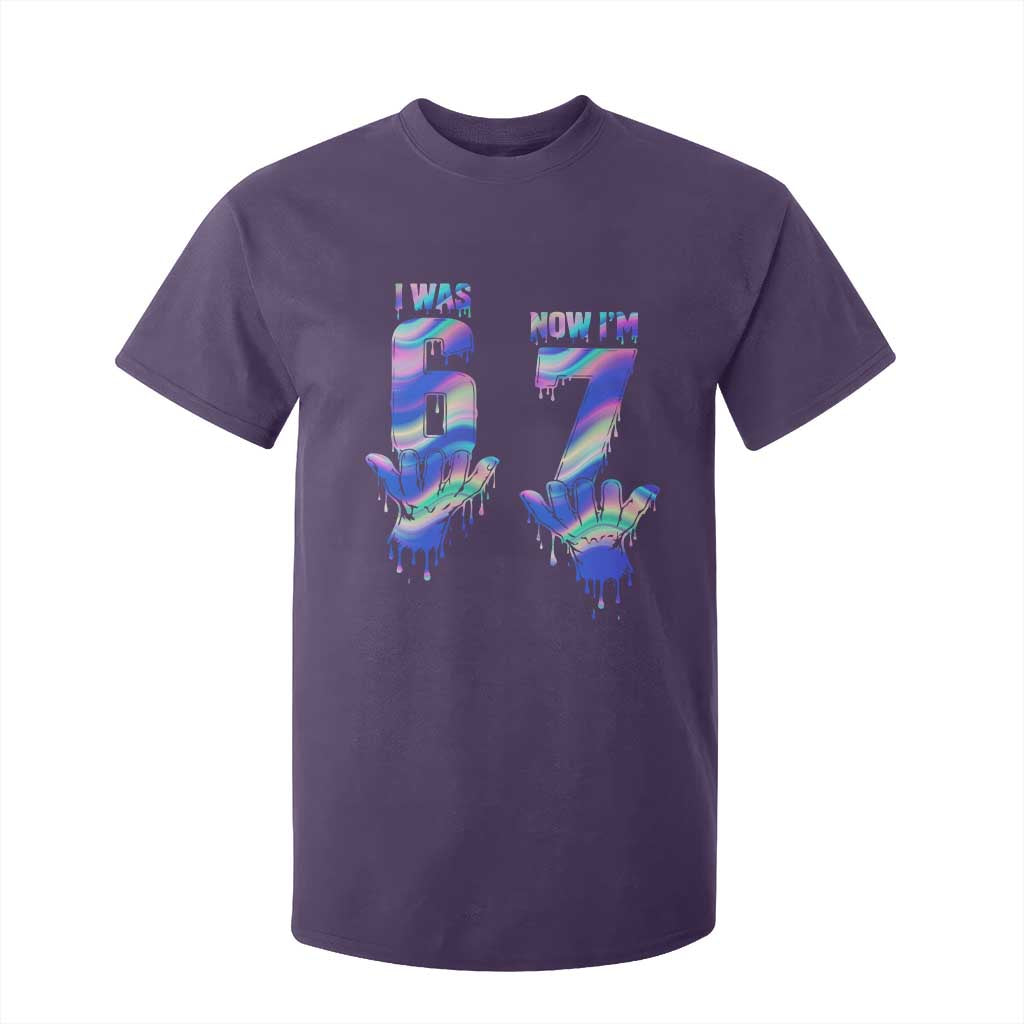Funny I Was 6 Now I Am 7 T Shirt For Kid Iridescent Effect Printed Kids Birthday TS12 Purple Print Your Wear