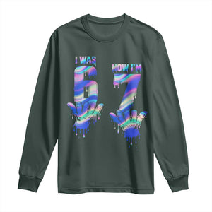 Funny I Was 6 Now I Am 7 Long Sleeve Shirt Iridescent Effect Printed Kids Birthday TS12 Dark Forest Green Print Your Wear