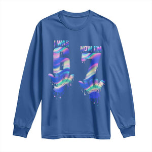 Funny I Was 6 Now I Am 7 Long Sleeve Shirt Iridescent Effect Printed Kids Birthday TS12 Royal Blue Print Your Wear