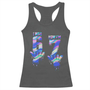 Funny I Was 6 Now I Am 7 Racerback Tank Top Iridescent Effect Printed Kids Birthday TS12 Dark Heather Print Your Wear