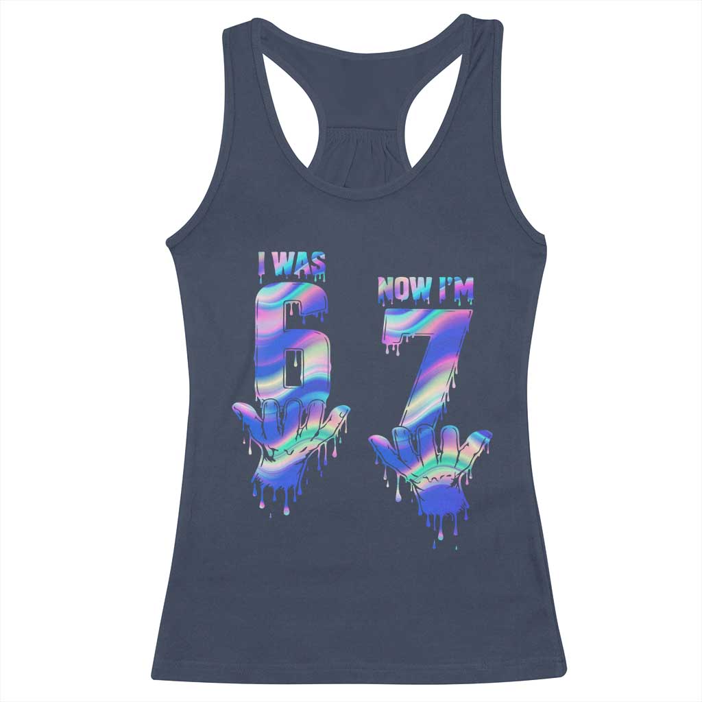 Funny I Was 6 Now I Am 7 Racerback Tank Top Iridescent Effect Printed Kids Birthday TS12 Navy Print Your Wear