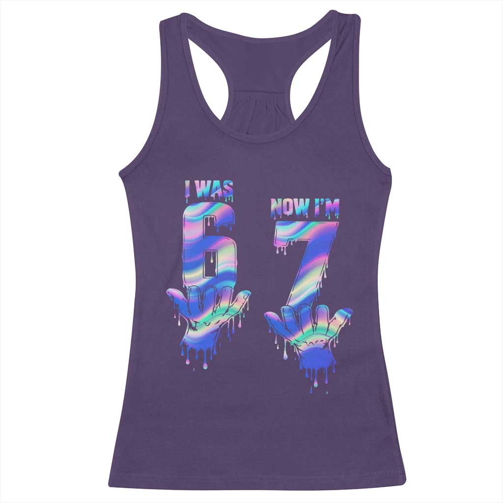 Funny I Was 6 Now I Am 7 Racerback Tank Top Iridescent Effect Printed Kids Birthday TS12 Purple Print Your Wear