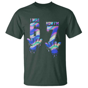Funny I Was 6 Now I Am 7 T Shirt Iridescent Effect Printed Kids Birthday TS12 Dark Forest Green Print Your Wear