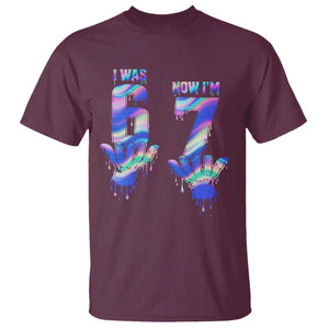 Funny I Was 6 Now I Am 7 T Shirt Iridescent Effect Printed Kids Birthday TS12 Maroon Print Your Wear