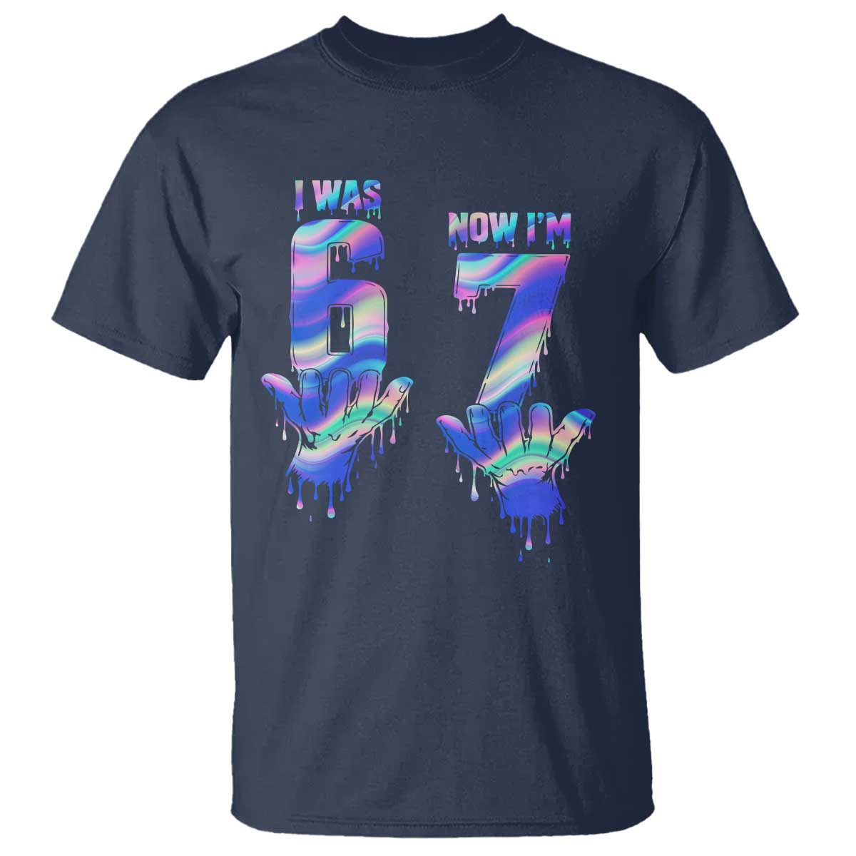 Funny I Was 6 Now I Am 7 T Shirt Iridescent Effect Printed Kids Birthday TS12 Navy Print Your Wear