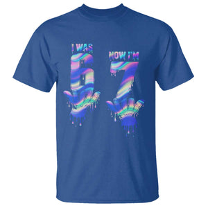 Funny I Was 6 Now I Am 7 T Shirt Iridescent Effect Printed Kids Birthday TS12 Royal Blue Print Your Wear