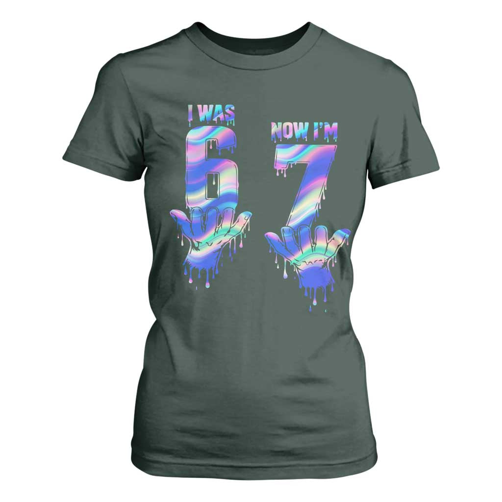 Funny I Was 6 Now I Am 7 T Shirt For Women Iridescent Effect Printed Kids Birthday TS12 Dark Forest Green Print Your Wear
