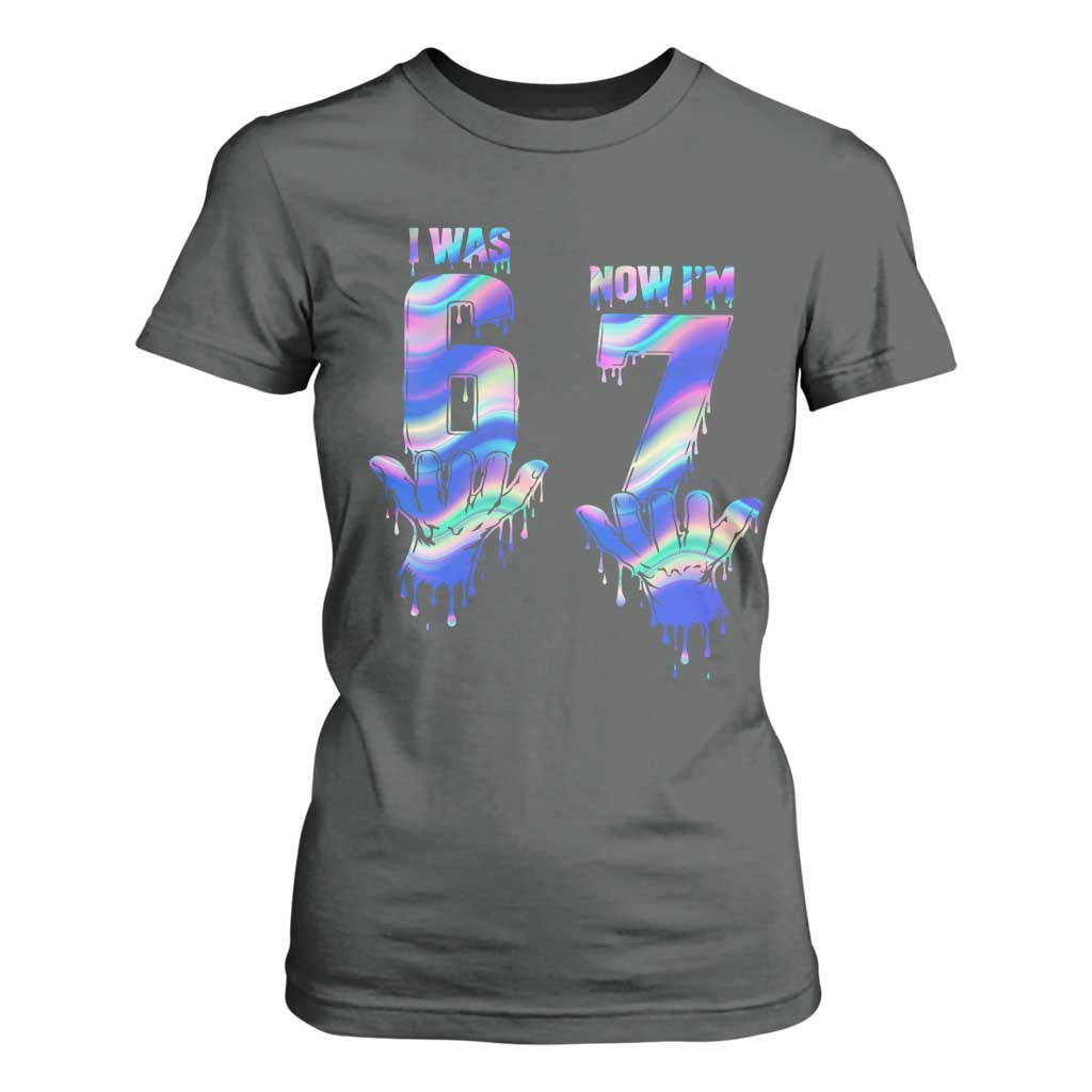 Funny I Was 6 Now I Am 7 T Shirt For Women Iridescent Effect Printed Kids Birthday TS12 Dark Heather Print Your Wear