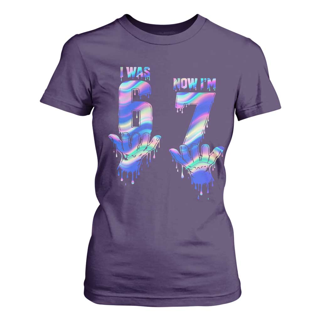 Funny I Was 6 Now I Am 7 T Shirt For Women Iridescent Effect Printed Kids Birthday TS12 Purple Print Your Wear