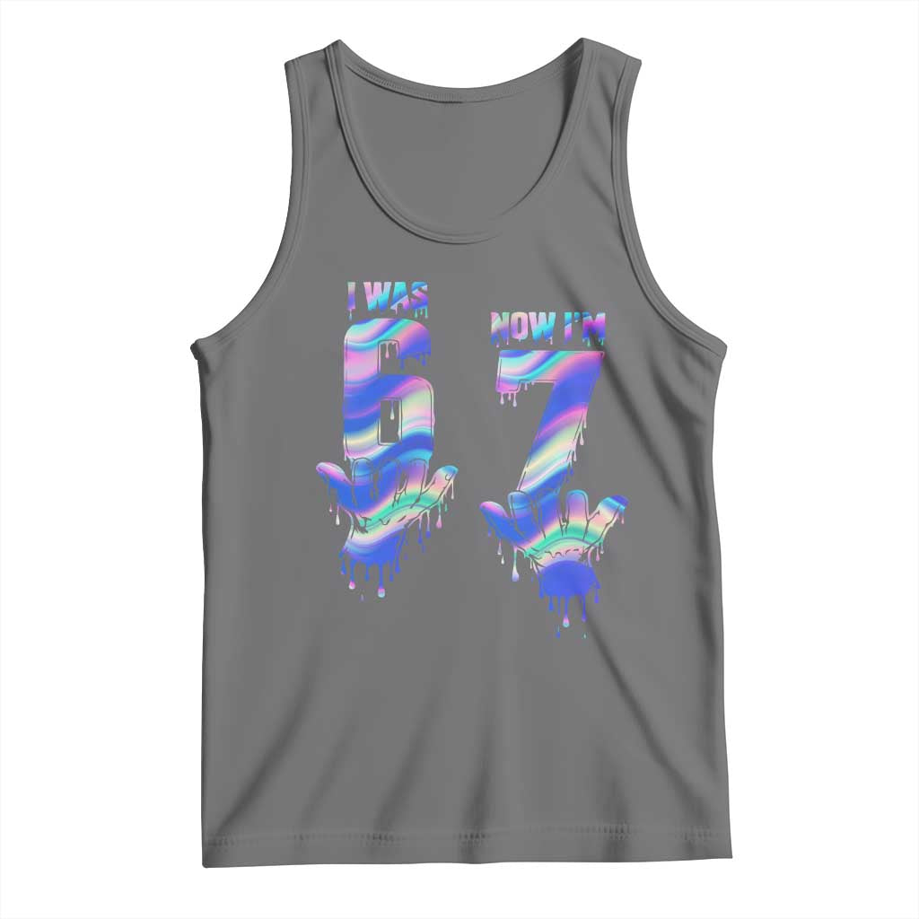 Funny I Was 6 Now I Am 7 Tank Top Iridescent Effect Printed Kids Birthday TS12 Black Heather Print Your Wear