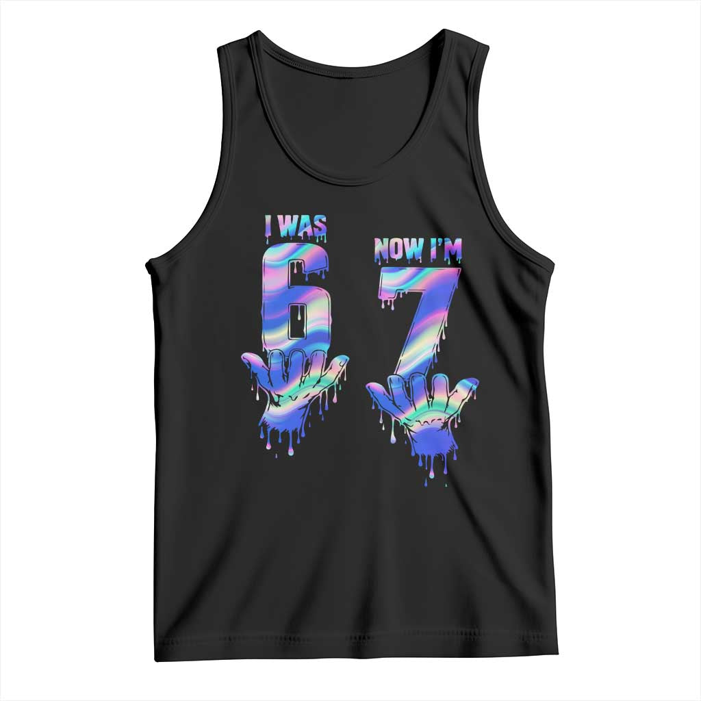 Funny I Was 6 Now I Am 7 Tank Top Iridescent Effect Printed Kids Birthday TS12 Black Print Your Wear
