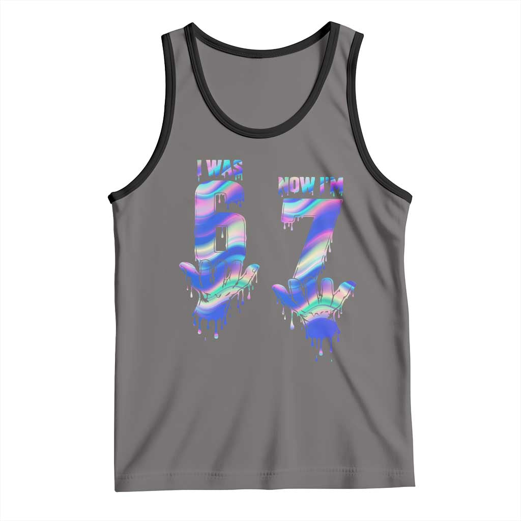 Funny I Was 6 Now I Am 7 Tank Top Iridescent Effect Printed Kids Birthday TS12 Deep Heather Black Print Your Wear