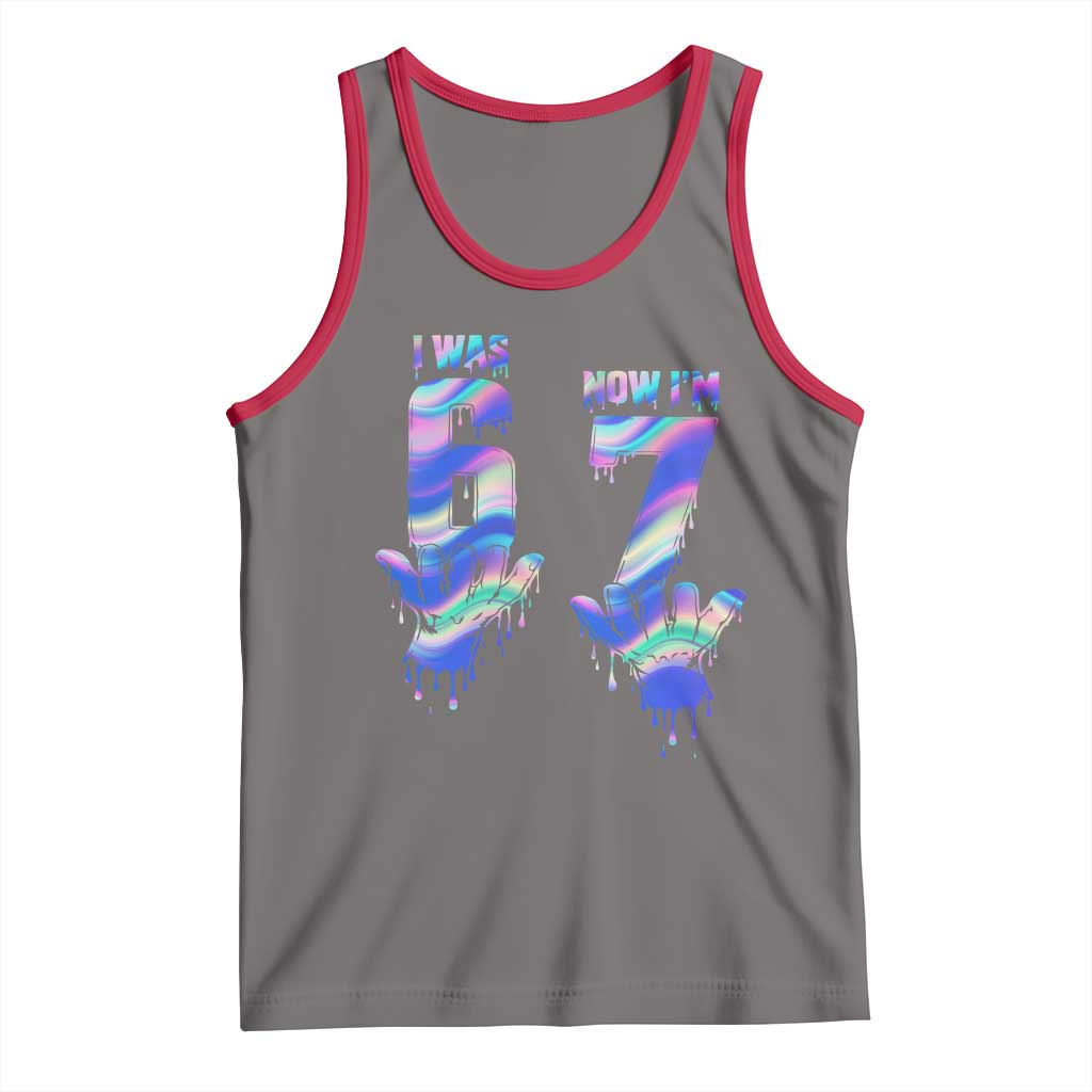 Funny I Was 6 Now I Am 7 Tank Top Iridescent Effect Printed Kids Birthday TS12 Deep Heather Red Print Your Wear