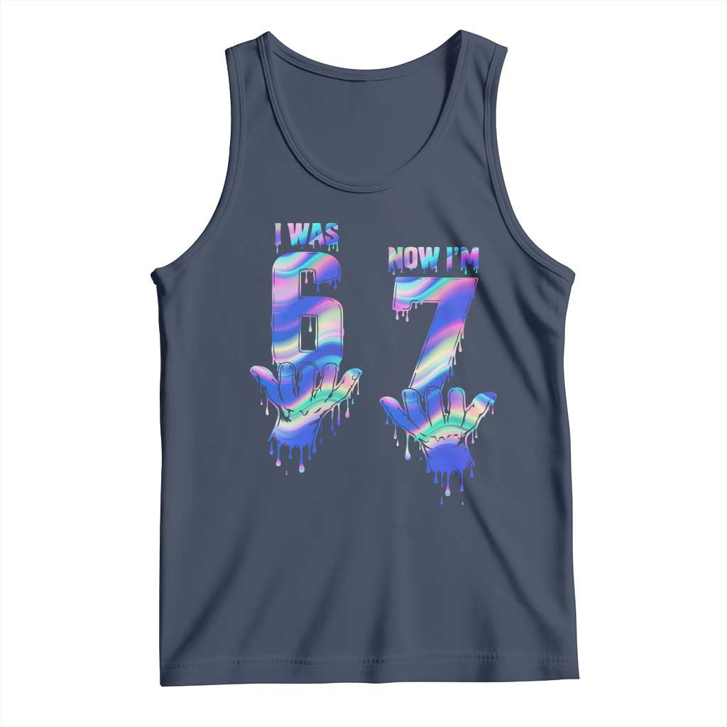 Funny I Was 6 Now I Am 7 Tank Top Iridescent Effect Printed Kids Birthday TS12 Navy Print Your Wear