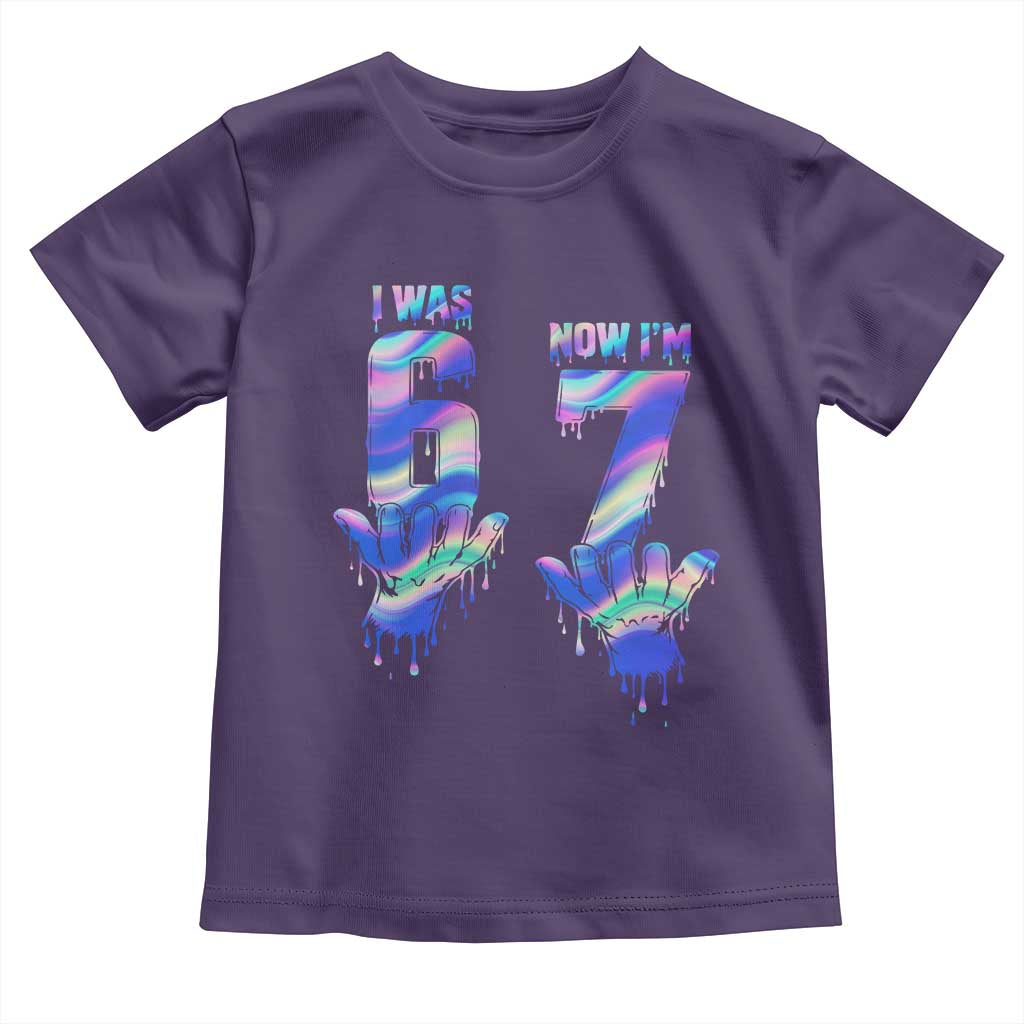 Funny I Was 6 Now I Am 7 Toddler T Shirt Iridescent Effect Printed Kids Birthday TS12 Purple Print Your Wear