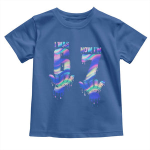 Funny I Was 6 Now I Am 7 Toddler T Shirt Iridescent Effect Printed Kids Birthday TS12 Royal Blue Print Your Wear