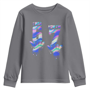 Funny I Was 6 Now I Am 7 Youth Sweatshirt Iridescent Effect Printed Kids Birthday TS12 Charcoal Print Your Wear