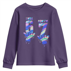 Funny I Was 6 Now I Am 7 Youth Sweatshirt Iridescent Effect Printed Kids Birthday TS12 Purple Print Your Wear