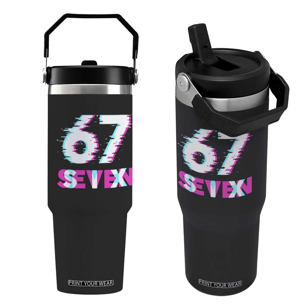 Glitch Optical Illusion Six Seven Meme Flip Straw Tumbler Gen Alpha Slang Gift TS12 One Size: 30 oz Black Print Your Wear