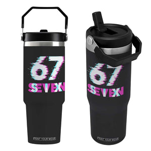Glitch Optical Illusion Six Seven Meme Flip Straw Tumbler Gen Alpha Slang Gift TS12 One Size: 30 oz Black Print Your Wear