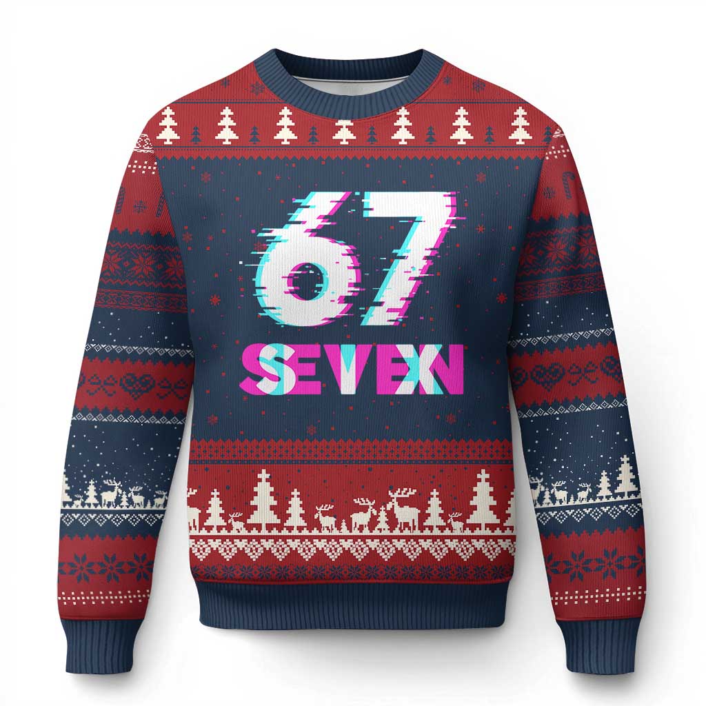 Glitch Optical Illusion Six Seven Meme Ugly Christmas Sweater Gen Alpha Slang Gift TS12 Navy Red Print Your Wear