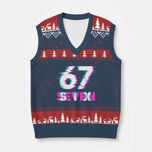 Glitch Optical Illusion Six Seven Meme V-Neck Knit Sweater Vest Gen Alpha Slang Gift TS12 Navy Red Print Your Wear