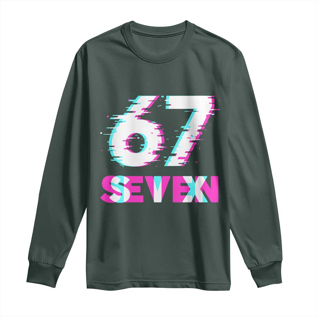 Glitch Optical Illusion Six Seven Meme Long Sleeve Shirt Gen Alpha Slang Gift TS12 Dark Forest Green Print Your Wear