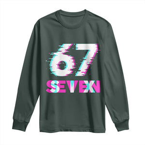 Glitch Optical Illusion Six Seven Meme Long Sleeve Shirt Gen Alpha Slang Gift TS12 Dark Forest Green Print Your Wear