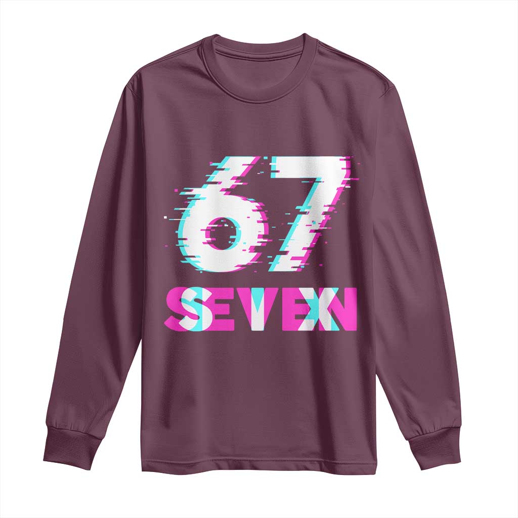 Glitch Optical Illusion Six Seven Meme Long Sleeve Shirt Gen Alpha Slang Gift TS12 Maroon Print Your Wear