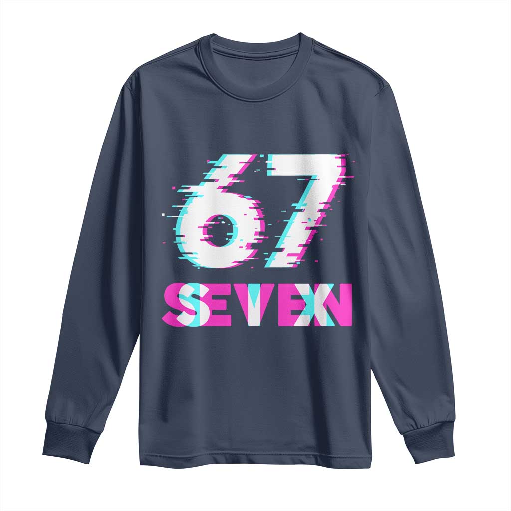 Glitch Optical Illusion Six Seven Meme Long Sleeve Shirt Gen Alpha Slang Gift TS12 Navy Print Your Wear