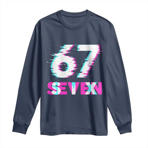 Glitch Optical Illusion Six Seven Meme Long Sleeve Shirt Gen Alpha Slang Gift TS12 Navy Print Your Wear