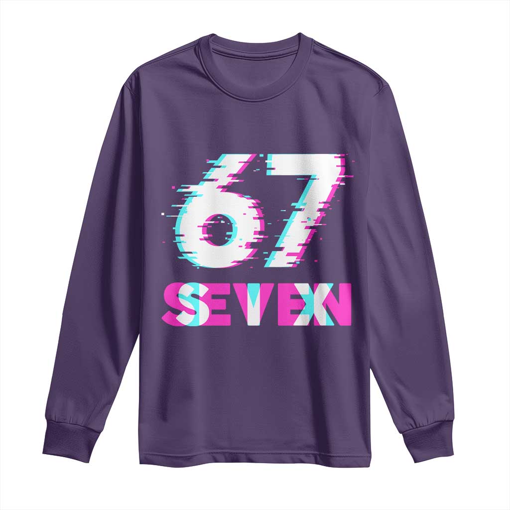 Glitch Optical Illusion Six Seven Meme Long Sleeve Shirt Gen Alpha Slang Gift TS12 Purple Print Your Wear