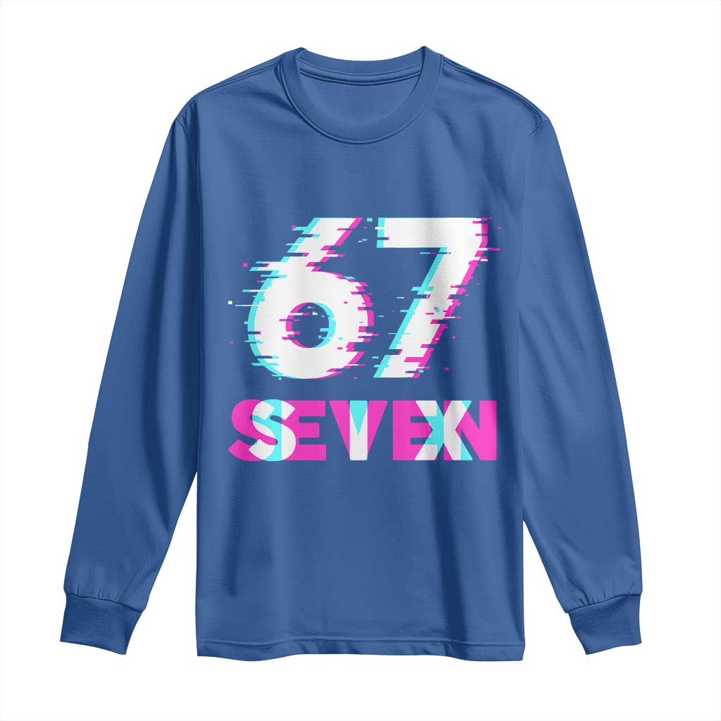 Glitch Optical Illusion Six Seven Meme Long Sleeve Shirt Gen Alpha Slang Gift TS12 Royal Blue Print Your Wear