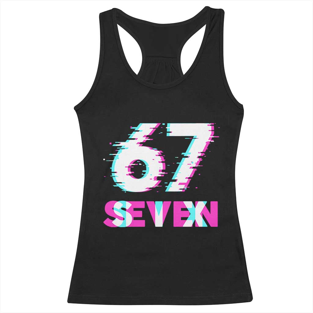 Glitch Optical Illusion Six Seven Meme Racerback Tank Top Gen Alpha Slang Gift TS12 Black Print Your Wear