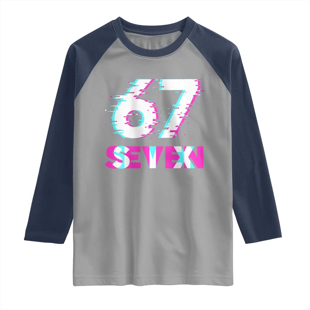 Glitch Optical Illusion Six Seven Meme Raglan Shirt Gen Alpha Slang Gift TS12 Sport Gray Navy Print Your Wear