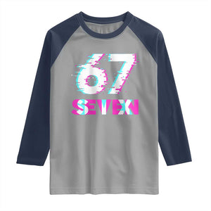 Glitch Optical Illusion Six Seven Meme Raglan Shirt Gen Alpha Slang Gift TS12 Sport Gray Navy Print Your Wear