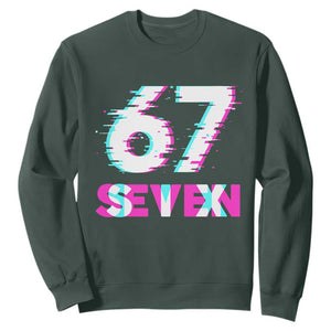 Glitch Optical Illusion Six Seven Meme Sweatshirt Gen Alpha Slang Gift TS12 Dark Forest Green Print Your Wear