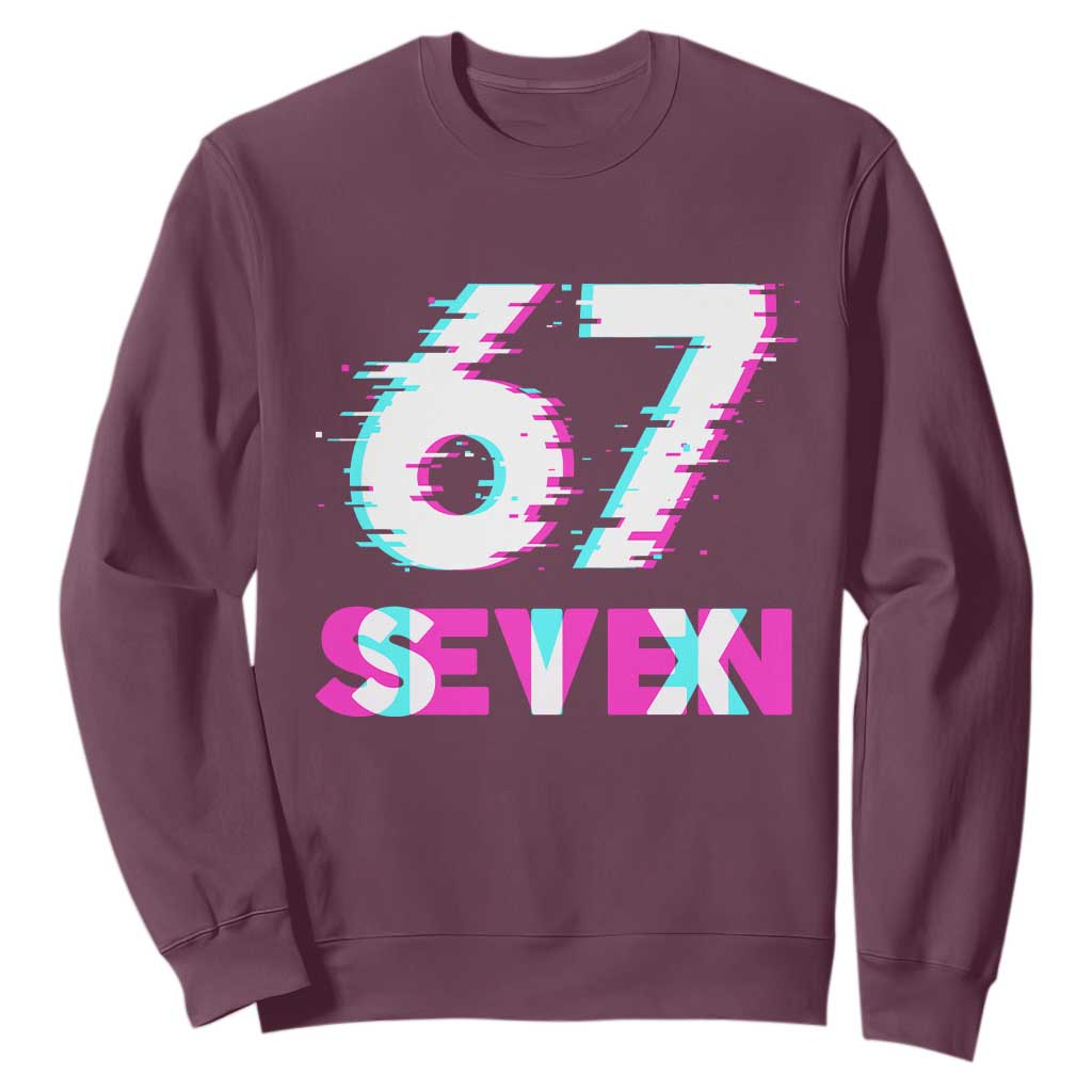 Glitch Optical Illusion Six Seven Meme Sweatshirt Gen Alpha Slang Gift TS12 Maroon Print Your Wear
