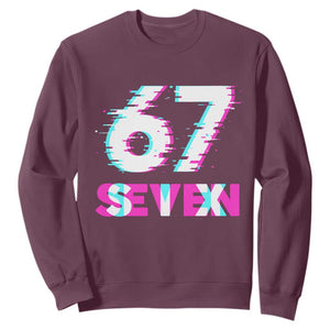 Glitch Optical Illusion Six Seven Meme Sweatshirt Gen Alpha Slang Gift TS12 Maroon Print Your Wear