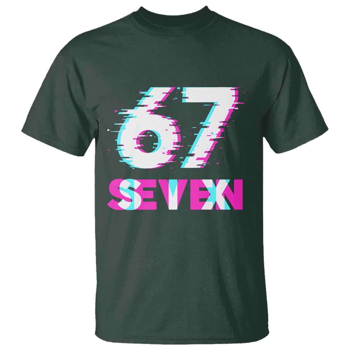Glitch Optical Illusion Six Seven Meme T Shirt Gen Alpha Slang Gift TS12 Dark Forest Green Print Your Wear