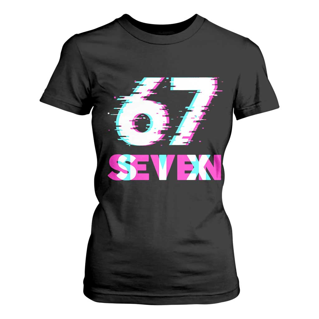 Glitch Optical Illusion Six Seven Meme T Shirt For Women Gen Alpha Slang Gift TS12 Black Print Your Wear