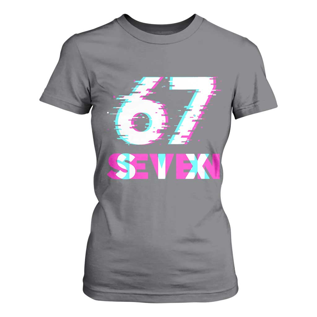 Glitch Optical Illusion Six Seven Meme T Shirt For Women Gen Alpha Slang Gift TS12 Charcoal Print Your Wear