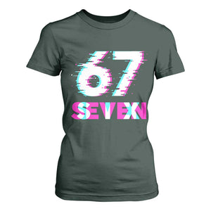 Glitch Optical Illusion Six Seven Meme T Shirt For Women Gen Alpha Slang Gift TS12 Dark Forest Green Print Your Wear